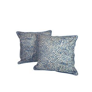 Set of 2 Blue printed‎ watercolor dots  pillow cover 18"x18" -NEW